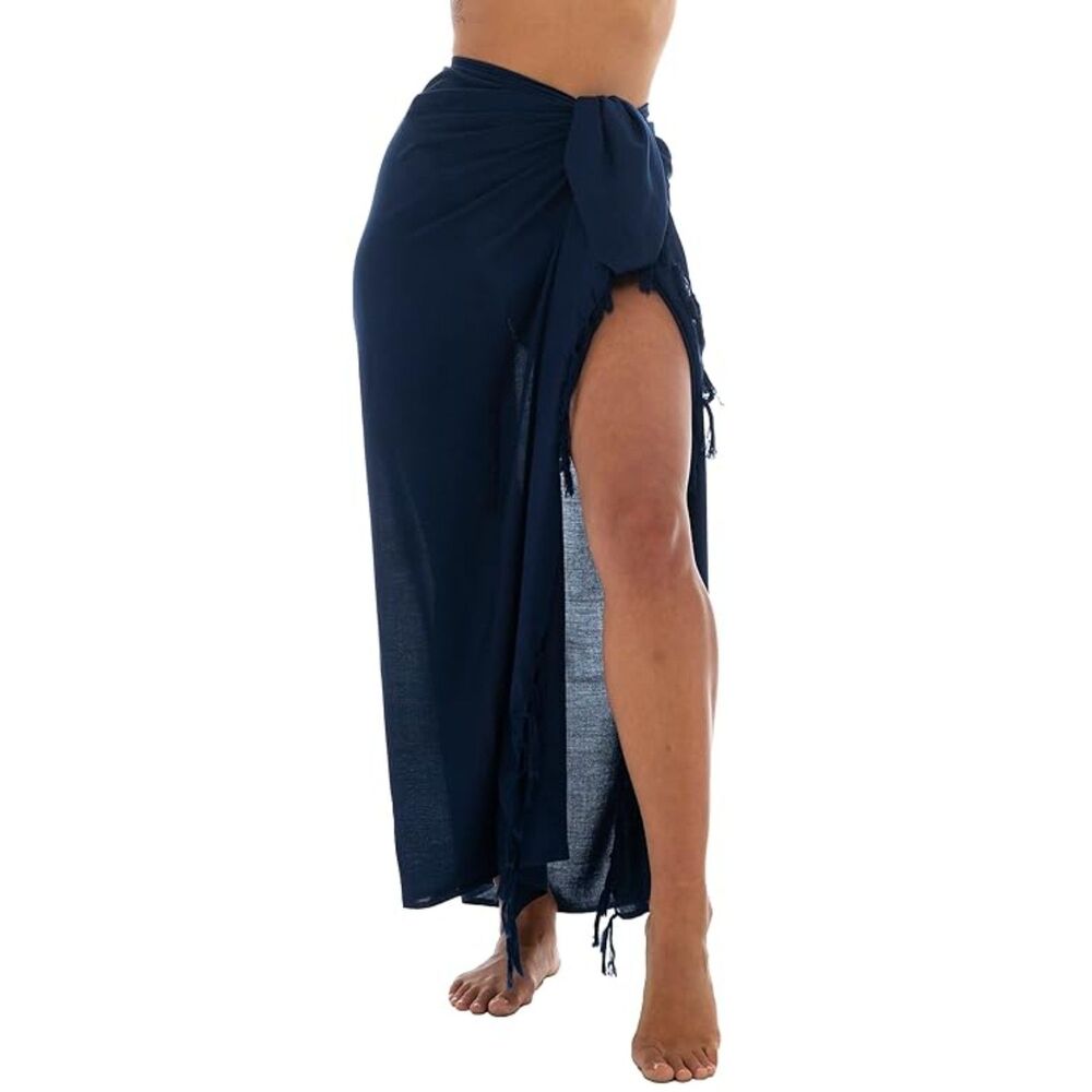 NEW Back From Bali Sarong Wrap with Coconut Clip Swimsuit Cover Up Navy